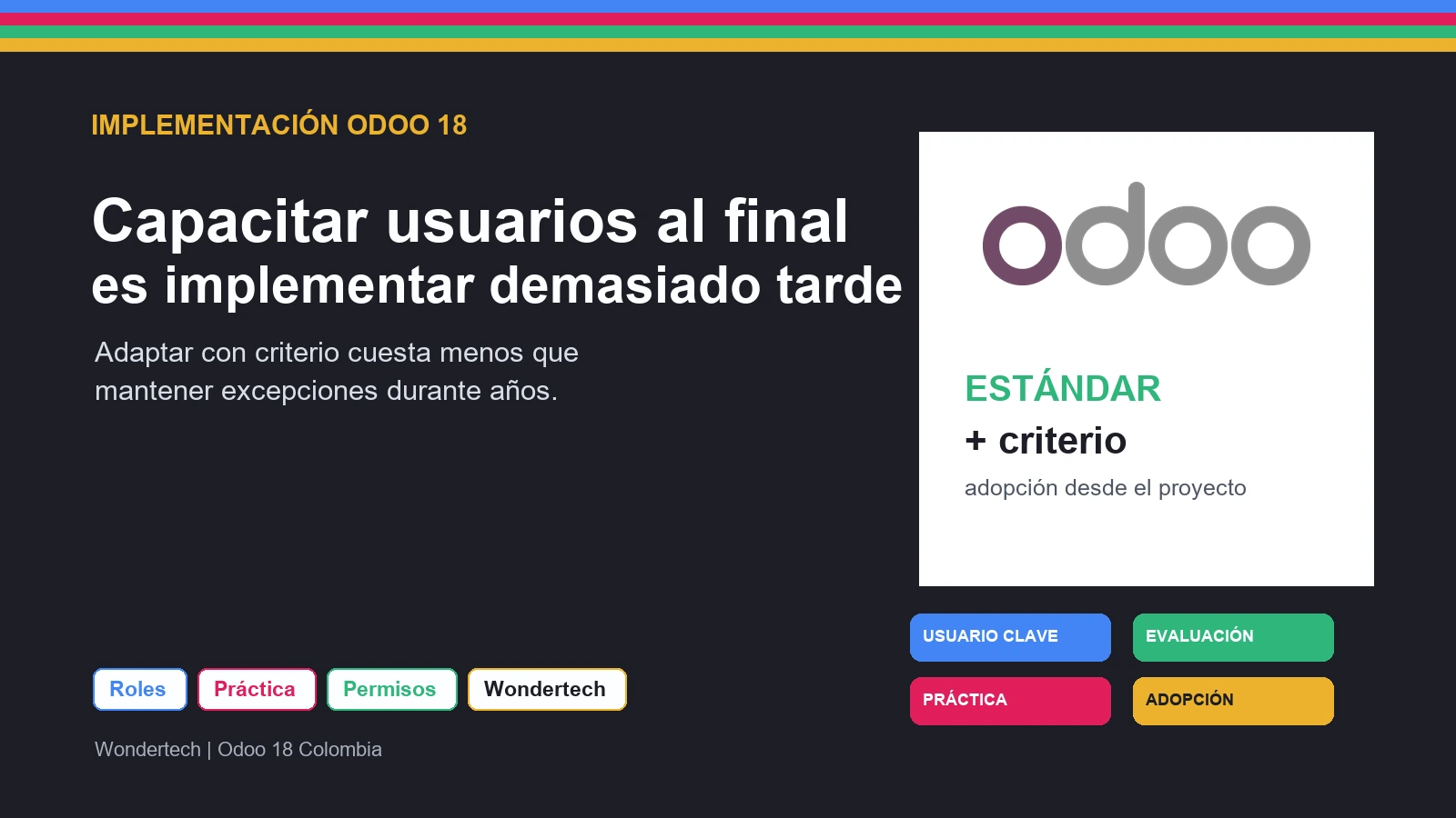 Portada Wondertech sobre capacitación de usuarios y adopción de Odoo 18 en Colombia