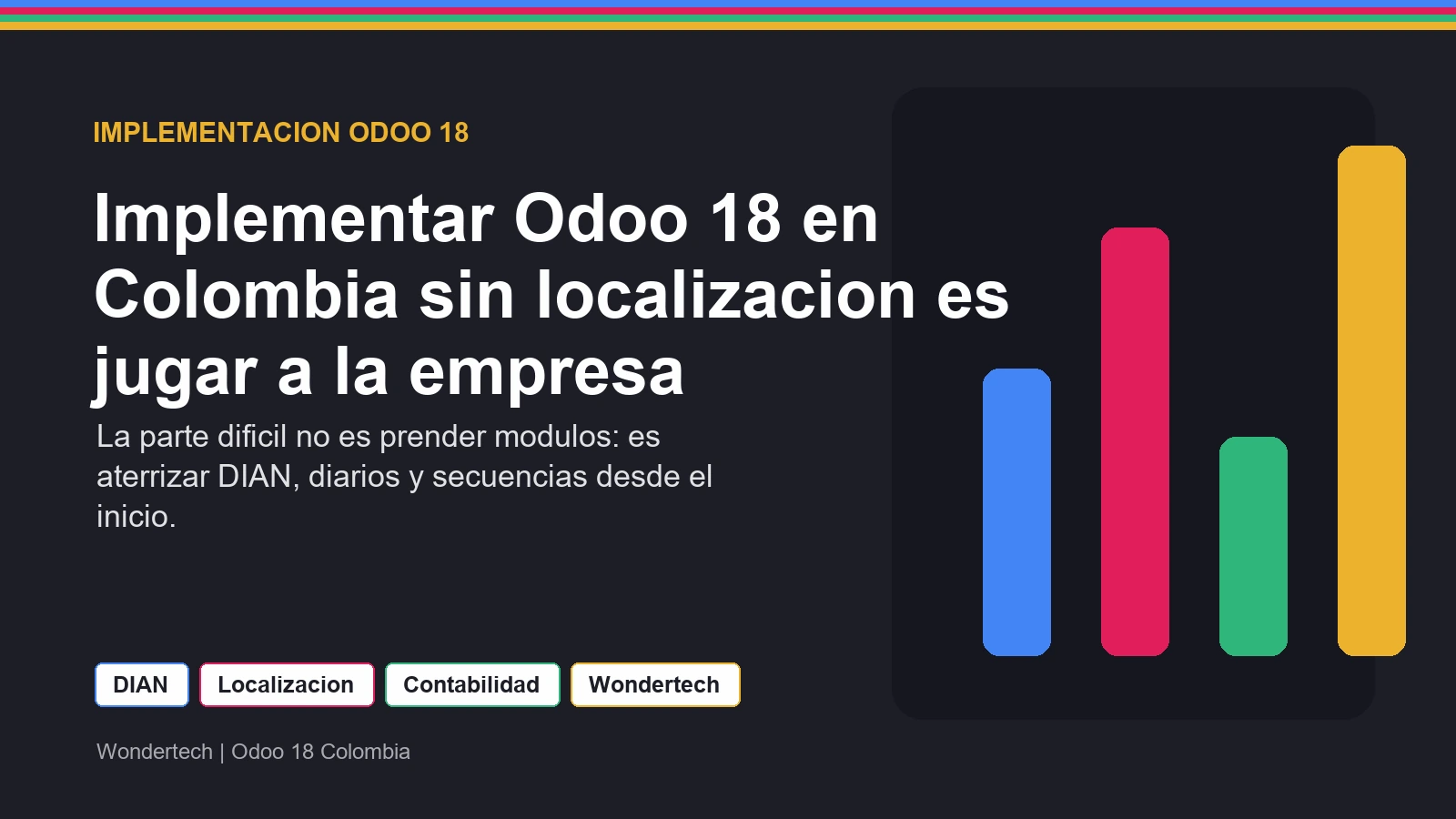 Composición visual sobre implementación de Odoo 18 en Colombia con identidad Wondertech