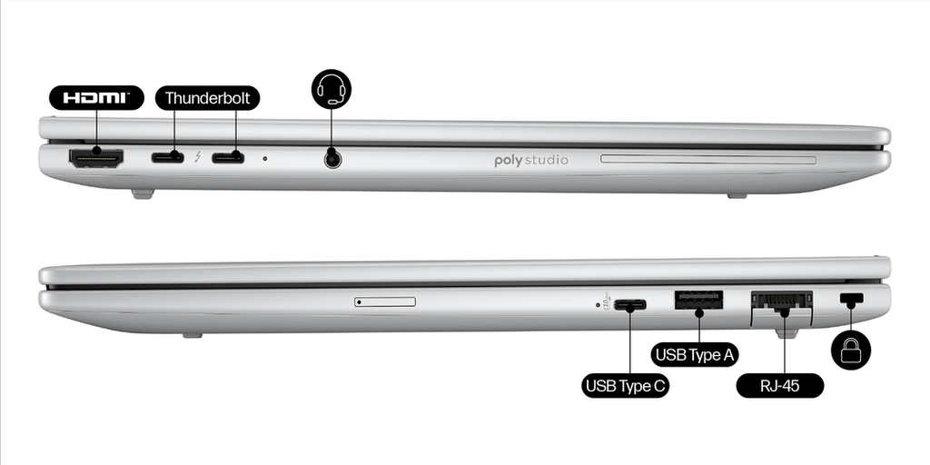 HP EB8G1I14 U7258V 14" D6RR8AT - vistas laterales y conexiones