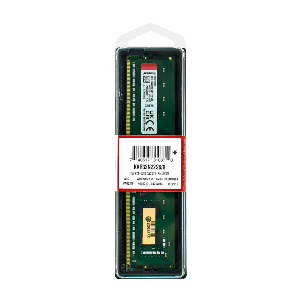 KINGSTON MEMORIA RAM 8GB DDR4 3200MT/S DIMM CL22 1RX16 1.2V 288 PIN PC