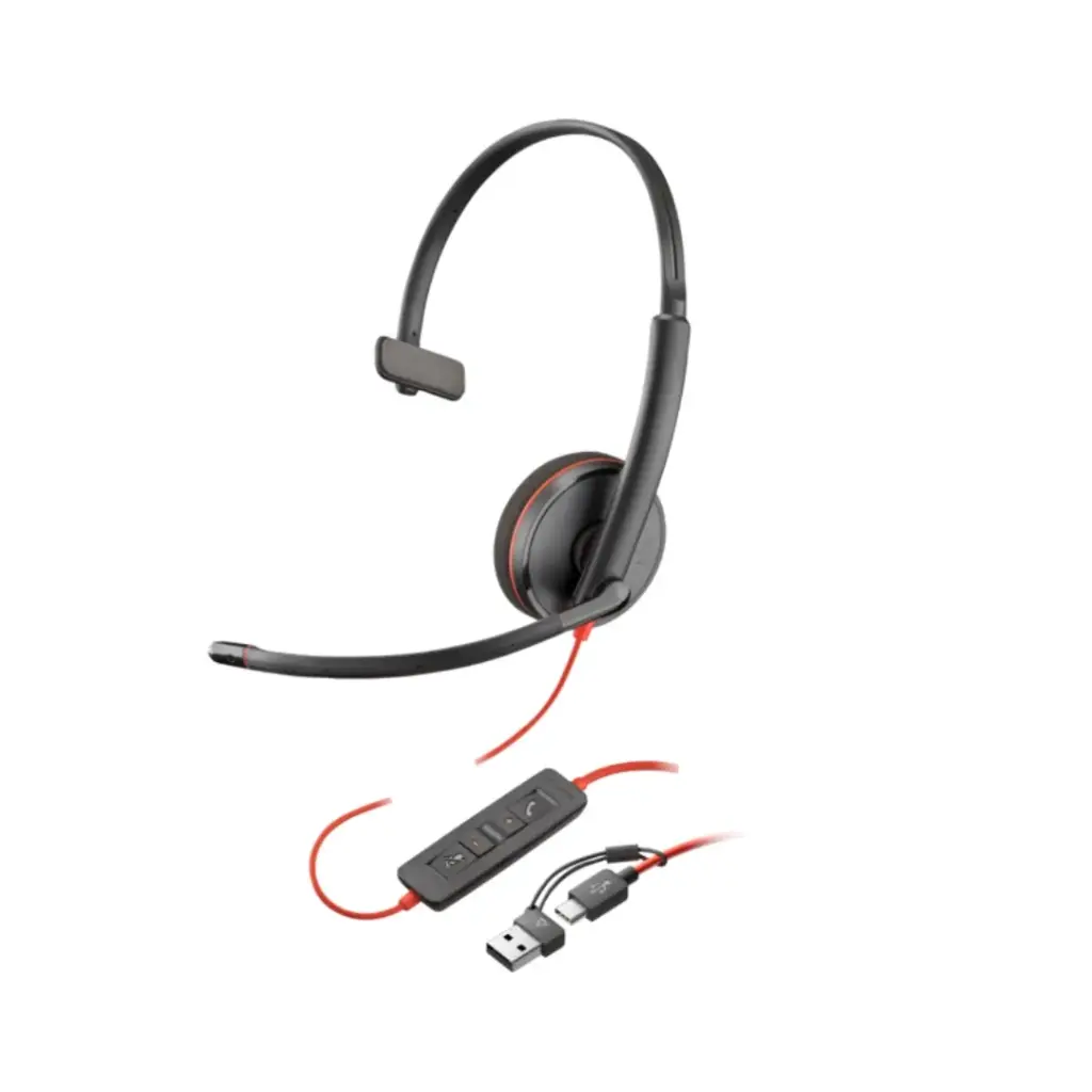 POLY DIADEMA BLACKWIRE 3210 MONAURAL USB-C HEADSET +USB-C/A ADAPTER (BULK) (GARANTIA 2 AÑOS)