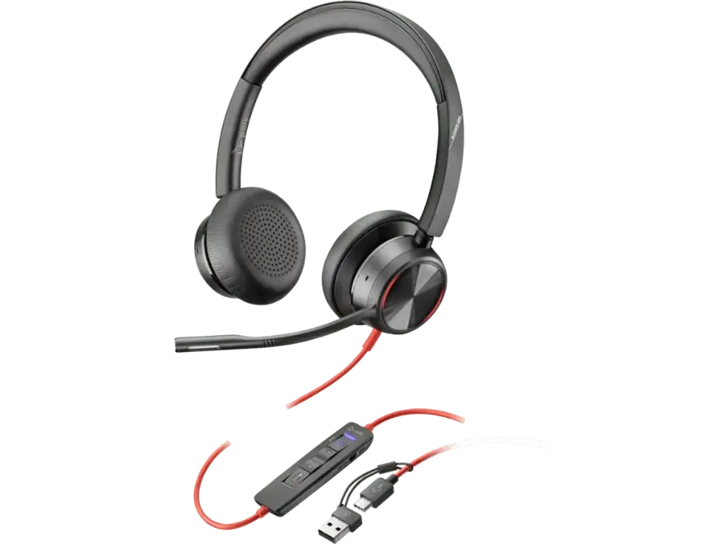 POLY AURICULARES ESTEREO BLACKWIRE 8225 CON CERTIFICACIONES MICROSOFT TEAMS USB-C + ADAPTADOR USB-C/A ALAMBRICO OFICINA / CENTRO DE LLAMADAS 186G NEGRO
