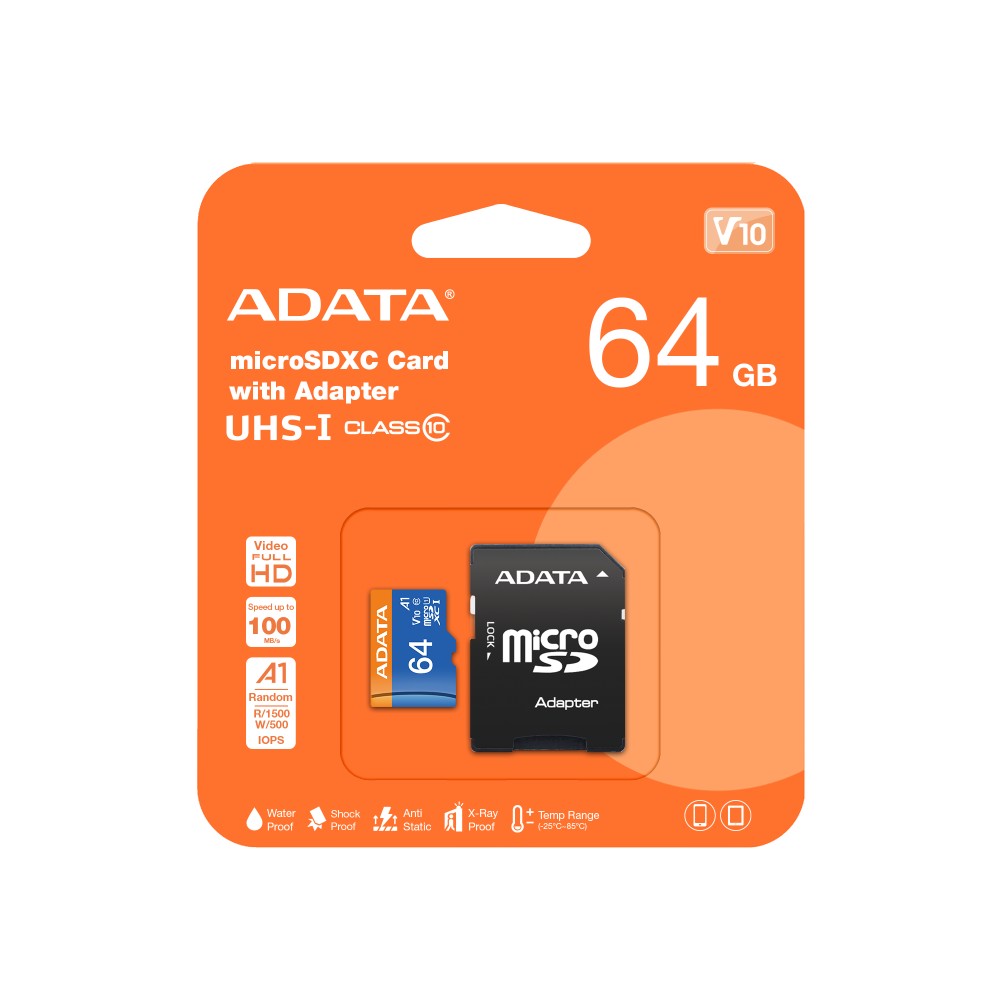 ADATA TECHNOLOGY ADATA MEMORIA MICRO SD CON ADAPTADOR SD CLASS 10 A1 64GB