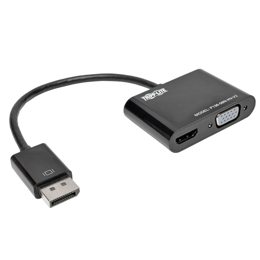 TRIPPLITE DISPLAYPORT TO VGA/HDMI ALL-IN-ONE CONVERTER ADAPTER, DP VER 1.2, 4K 30 HZ HDMI
