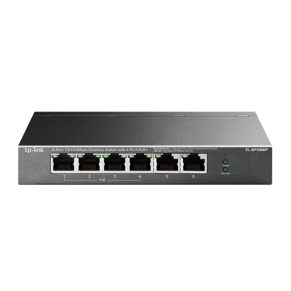 TPLINK SWITCH NO ADMINISTRABLE POE DE ESCRITORIO DE 6 PUERTOS A 10/100 MBPS CON POE + DE 4 PUERTOS, 4 PUERTOS POE + DE 10/100
