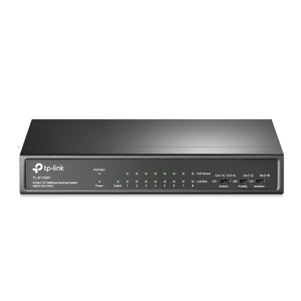 TPLINK SWITCH POE DE ESCRITORIO DE 9 PUERTOS A 10/100 MBPS CON POE + DE 8 PUERTOS, 8 PUERTOS POE + DE 10/100 MBPS,