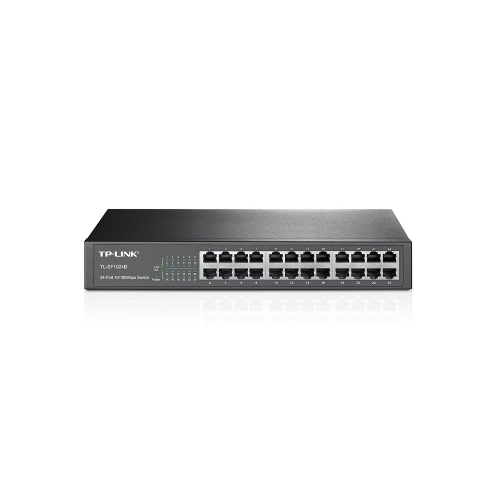 TPLINK SWITCH TP-LINK NO ADMINISTRABLE 24 PUERTOS FAST ETHERNET DE ESCRITORIO Y PARA MONTAJE EN RACK