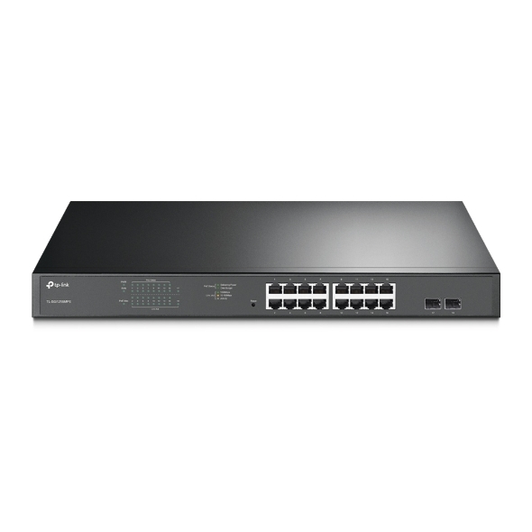 TPLINK SWITCH DE 16 PUERTOS POE + RJ45 10/100 / 1000MBPS CON 2 RANURAS SFP