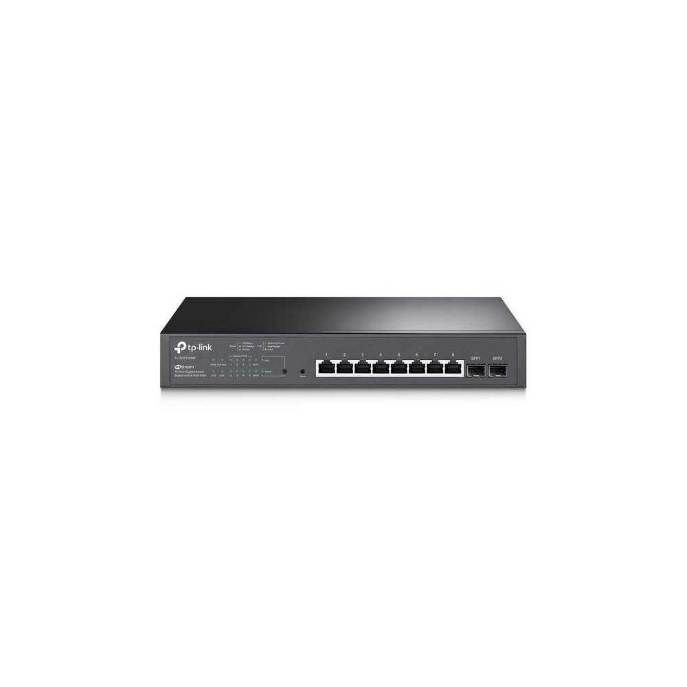 TPLINK SWITCH ADMINISTRABLE CON 8 PUERTOS GIGABIT RJ45 POE Y 2 RANURAS SFP