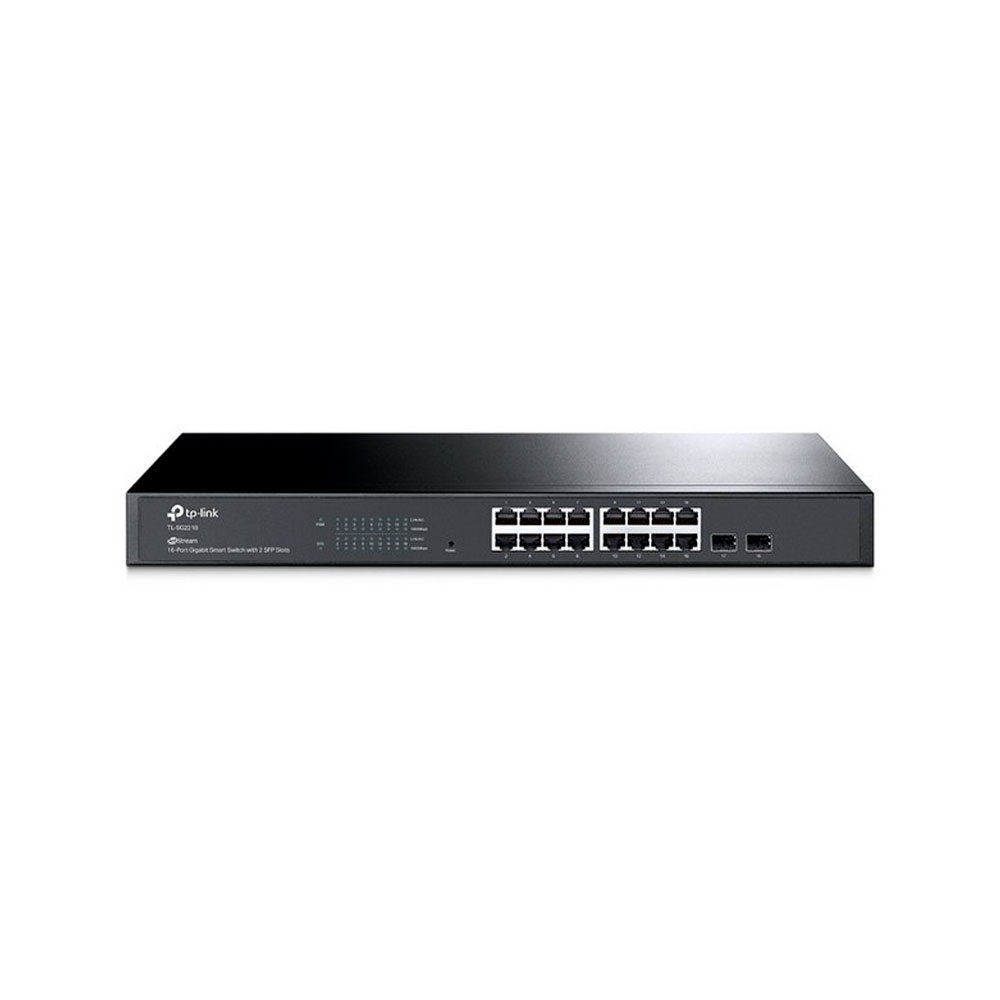 TPLINK SWITCH TPLINKSMB INTELIGENTE JETSTREAM GIGABIT DE 16 PUERTOS CON 2 RANURAS SFP