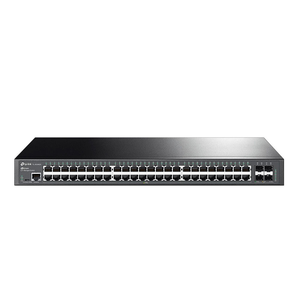 TPLINK SWITCH ADMINISTRABLE JETSTREAM™ DE 48 PUERTOS GIGABIT L2+ CON 4 RANURAS 10GE SFP+ PUERTO: 48× PUERTOS RJ45 GIGABIT, 4× RANURAS SFP+ 10G, PUERTO DE CONSOLA RJ45/MICRO-USB