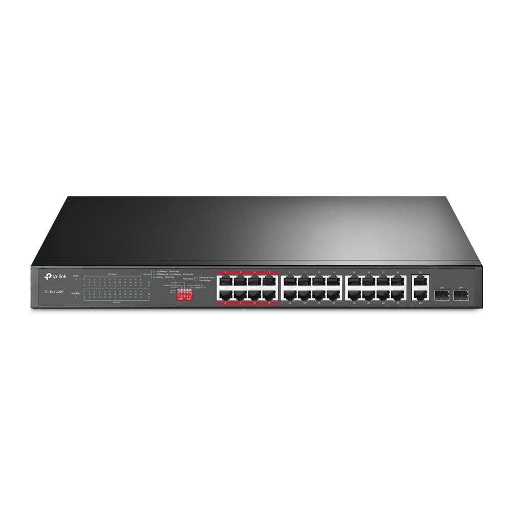 TPLINK SWITCH 24-PUERTOS 10/100MBPS + 2-PORT GIGABIT POE+ NO GESTIONABLE