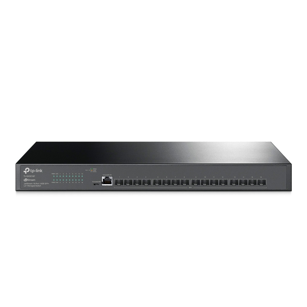 TPLINK SWITCH ADMINISTRABLE JETSTREAM™ DE 16 PUERTOS 10GE SFP+ L2+ PUERTO: 16× RANURAS SFP+ DE 10G, PUERTO DE CONSOLA RJ45/MICRO-USB CARACTERÍSTICAS: CARCASA DE ACERO DE 19 PULGADAS PARA MONTAJE EN BASTIDOR