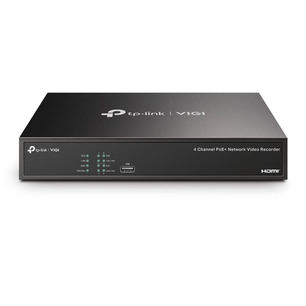 TPLINK GRABADOR VIGI NVR POE DE 4 CANALES.RESOLUCIN HASTA DE 8MP, CAPACIDAD DE DECODIFICACIN/4-CANALES 4MP, ANCHO DE BANDA ENTRANTE DE 80 MBPS (HASTA 4 CANALES), 4 PUERTOS POE DE 10//100 MBPS, PRESUPUESTO DE POTENCIA DE 53W, 802.3 AF/AT, 1 INTERFAZ SATA (HAST...