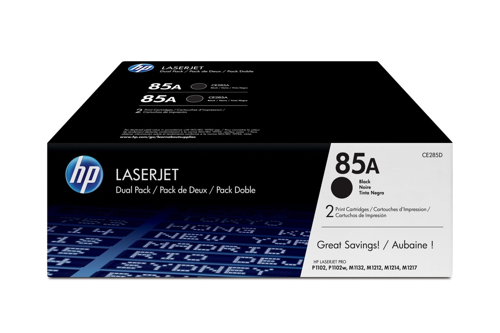 HP PAQUETE DE 2 CARTUCHOS ORIGINALES DE TÓNER NEGRO 85A LASERJET