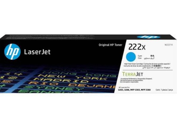 HP CARTUCHO DE TNER ORIGINAL LASERJET 222X DE ALTO RENDIMIENTO CIAN