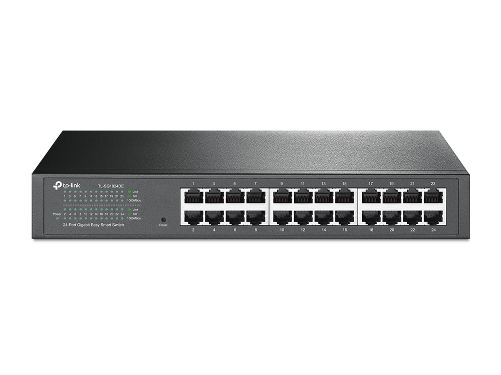 TP-LINK SWITCH ADMINISTRABLE GIGABIT DE 24 PUERTOS, 24 PUERTOS RJ45 A 10/100 / 100MBPS, VLAN BASADA EN ETIQUETAS, QOS, IGMP SNOOPING. INCLUYE KIT DE MONTAJE EN RACK.