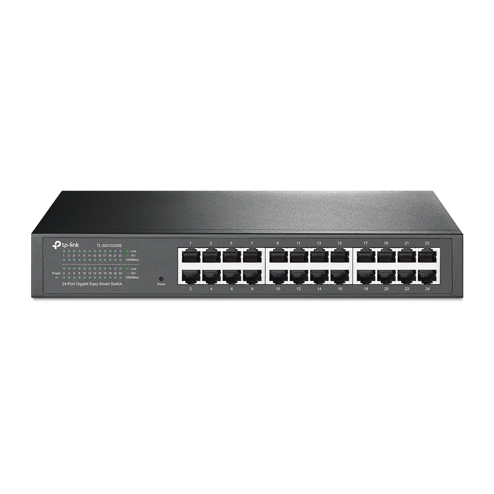 TP-LINK SWITCH ADMINISTRABLE GIGABIT DE 24 PUERTOS, 24 PUERTOS RJ45 A 10/100 / 100MBPS, VLAN BASADA EN ETIQUETAS, QOS, IGMP SNOOPING. INCLUYE KIT DE MONTAJE EN RACK.