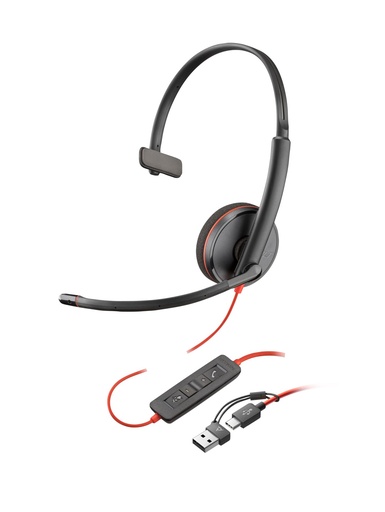 [8X214A6] POLY DIADEMA BLACKWIRE 3210 MONAURAL USB-C HEADSET +USB-C/A ADAPTER (BULK) (GARANTIA 2 AÑOS)