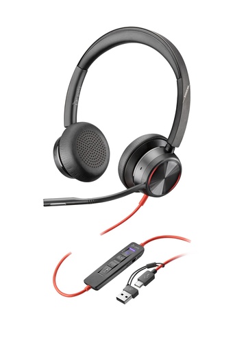 [8X225AA] POLY AURICULARES ESTEREO BLACKWIRE 8225 CON CERTIFICACIONES MICROSOFT TEAMS USB-C + ADAPTADOR USB-C/A ALAMBRICO OFICINA / CENTRO DE LLAMADAS 186G NEGRO