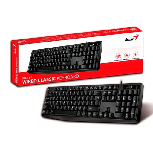 [31310016401] GENERICO TECLADO ALÁMBRICO USB KB-117ALÁMBRICO - USB - ANTIDERRAMES - CABLE 1.5 M