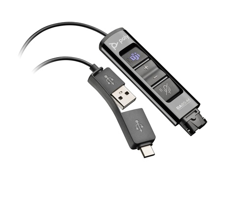 [786C8AA] 786C8AA DA85-M CONEXIÓN: CONECTORES USB-A Y USB-C INTEGRADOS BOTONES:	RESPUESTA (TEAMS DEDICADO) Y FIN DE LLAMADA, PONER EN ESPERA, SILENCIAR. 	CONTROL DE VOLUMEN, MUTE INDICADORES: COLOR ROJO CUANDO ESTÁS SILENCIADO, AZUL/ROJO/PURPURA DURANTE UNA LLAMADA PROTECCION ACÚSTICA: SOUNDGUARD (LIMITACIÓN ACÚSTICA QUE PROTEGE DE SONIDOS QUE SUPEREN LOS 118 DBA) COMPATIBILIDAD: RETROCOMPATIBILIDAD COMPLETA CON CUALQUIER AURICULAR POLY QD CERTIFICADO: EXPERIENCIA NATIVA COMPLETA PARA SALAS DE MICROSOFT 