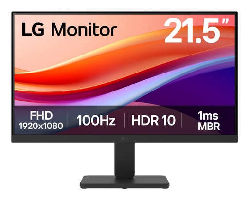 [22U401A-B] MONITOR LG 21.5" VA FHD 100HZ LADOS ULTRA FINOS	22"	FHD	VA	1MS / 100HZ	HDMI, VGA, AUDIO 3.5MM	ENTRADA / PLANO