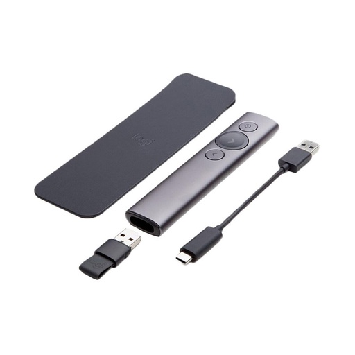 [910-005216] LOGITECH APUNTADOR SPOTLIGTH BILINGÜE TV BLUETOOTH/WIRELESS RECEPTOR USB COMPATIBLE WIN-MAC ALCANCE 30METROS RECARGABLE GARANTÍA 1AÑO-GRIS