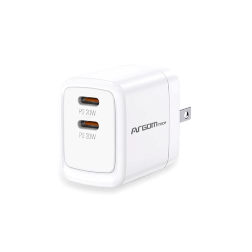 [ARG-AC-0132WT] ARGOMTECH CARGADOR DUAL RÁPIDO ARGOM AC0115 BLANCO