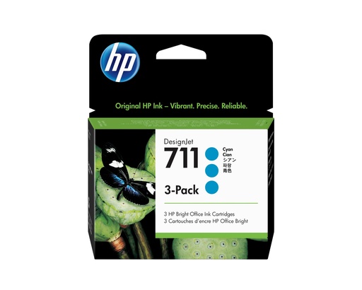 [CZ134A] PACK DE 3 CARTUCHOS DE TINTA HP DESIGNJET 711 CIAN