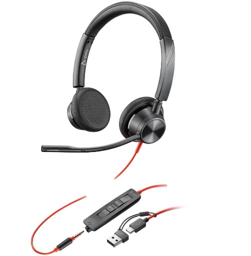 [8X221AA] HP POLY BLACKWIRE 3325 STEREO USBC HEADSET 35MM PLUG USBCA ADAPTER