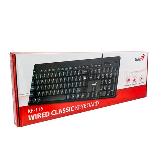 [31300008401] GENIUS TECLADO GENIUS KB-116 ALÁMBRICO, USB, RESISTENTE A SALPICADURAS